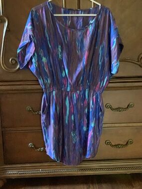 Express Multicolor Brushstroke Print Dress in Purple and Blue